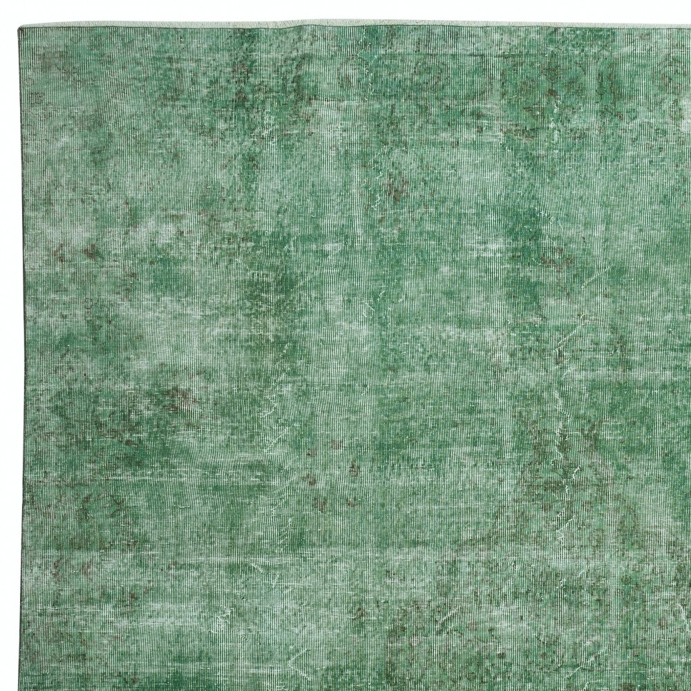 Hand-Made Floor Rug from Turkey. Green Color Re-Dyed Area Rug