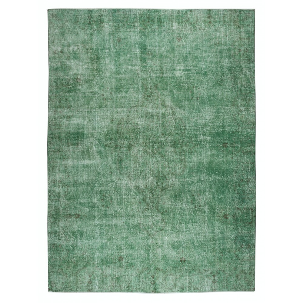 Hand-Made Floor Rug from Turkey. Green Color Re-Dyed Area Rug