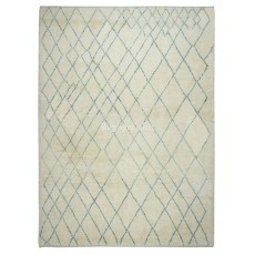 Moroccan Tulu Rug in Beige and Teal Blue Colors, 100% Wool, Beni Ourain Carpet