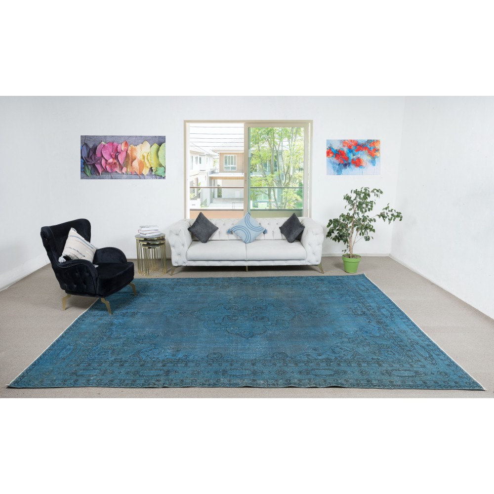 Hand Knotted Blue Color Large Area Rug, Modern Handmade Turkish Carpet