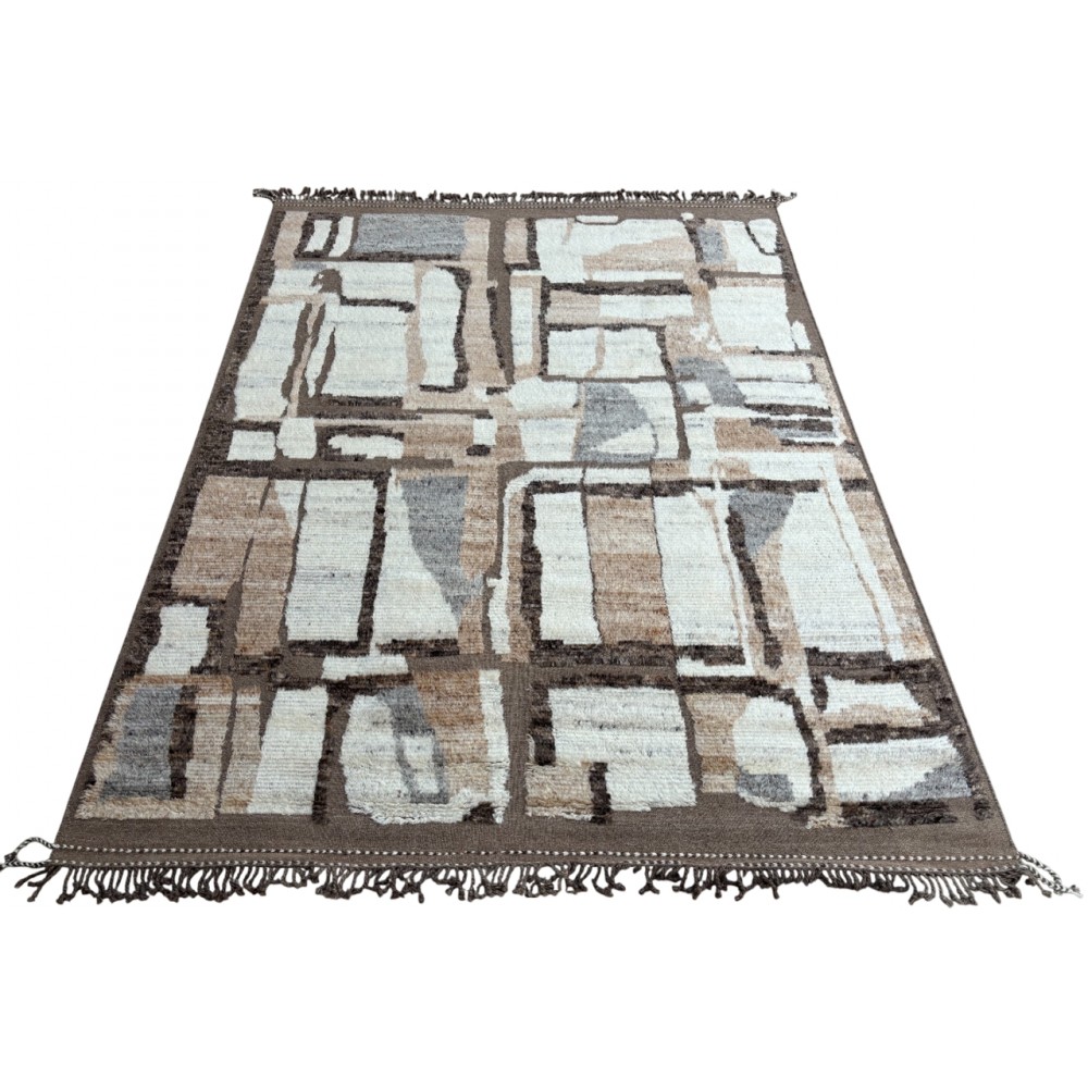 Contemporary Moroccan Design Berber Rug. 100% Wool. Handmade Beni Ourain Carpet