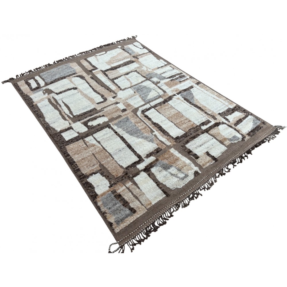 Contemporary Moroccan Design Berber Rug. 100% Wool. Handmade Beni Ourain Carpet