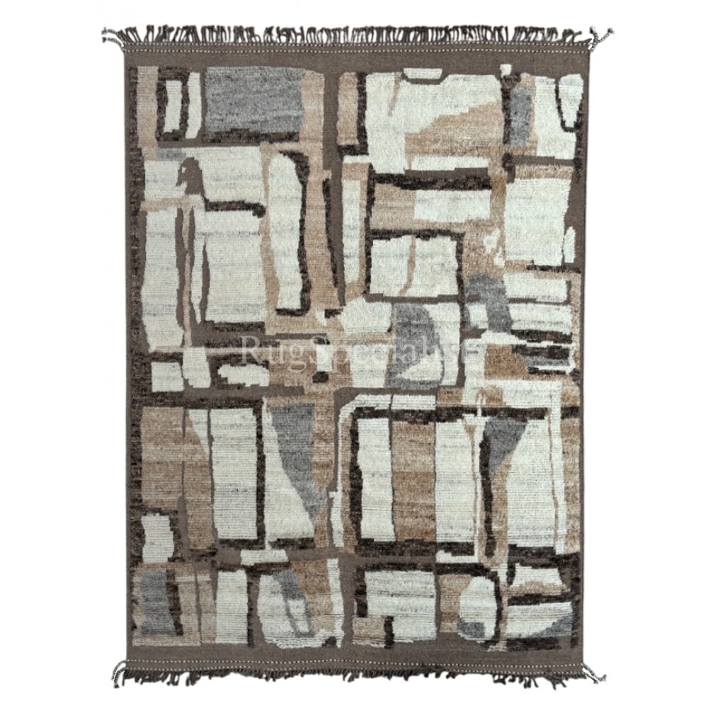 Contemporary Moroccan Design Berber Rug. 100% Wool. Handmade Beni Ourain Carpet