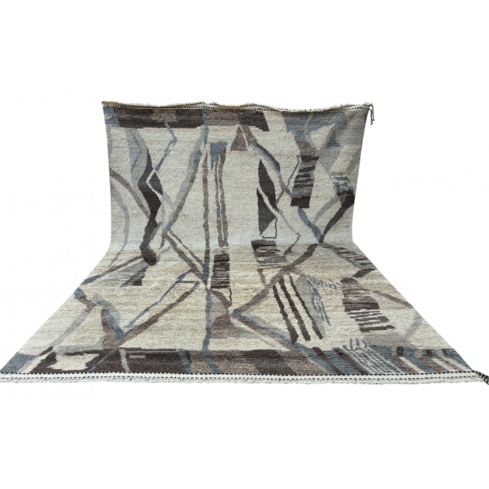 Handmade Moroccan Azilal Style Rug. 100% Wool. Modern Beni Ourain Carpet
