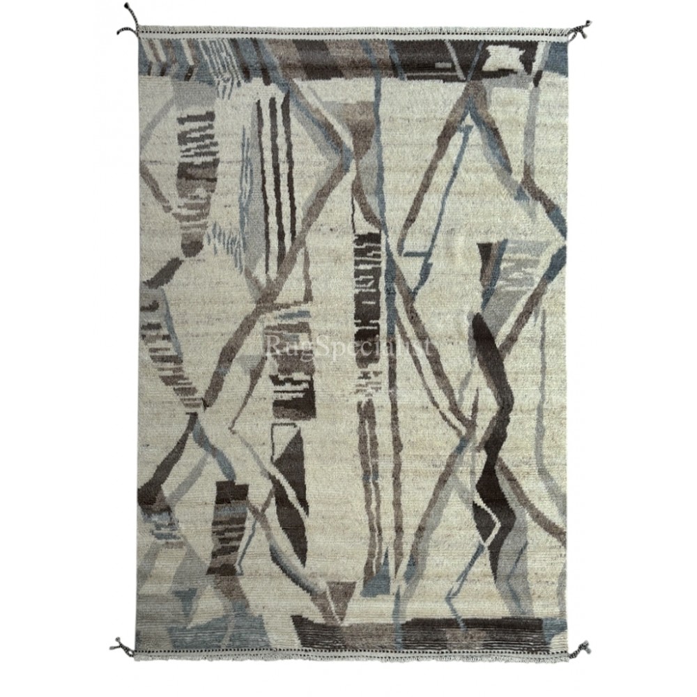 Handmade Moroccan Azilal Style Rug. 100% Wool. Modern Beni Ourain Carpet