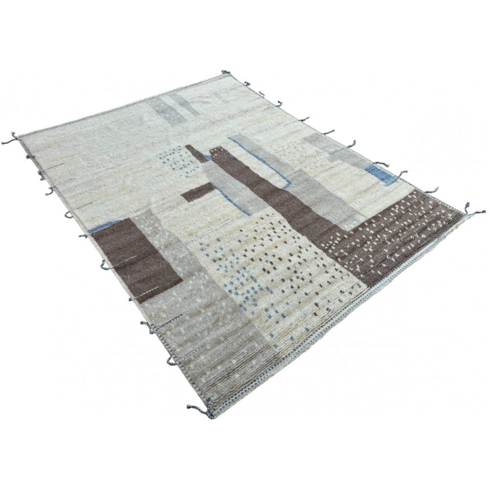 Handknotted Moroccan Azilal Style Rug. 100% Wool. Modern Beni Ourain Carpet