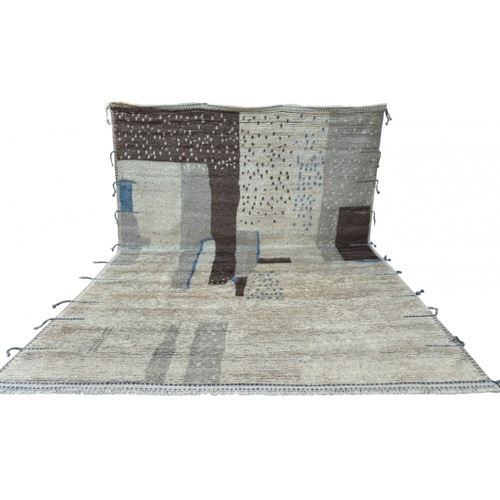 Handknotted Moroccan Azilal Style Rug. 100% Wool. Modern Beni Ourain Carpet