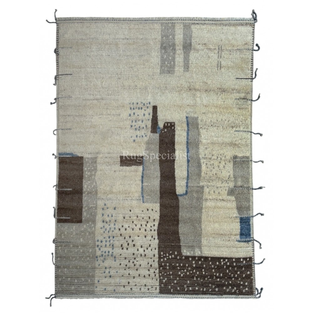 Handknotted Moroccan Azilal Style Rug. 100% Wool. Modern Beni Ourain Carpet