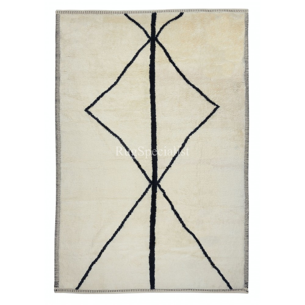 New Handmade "Tulu" Rug, 100% Natural Un-Dyed Wool, Beige & Black Colors