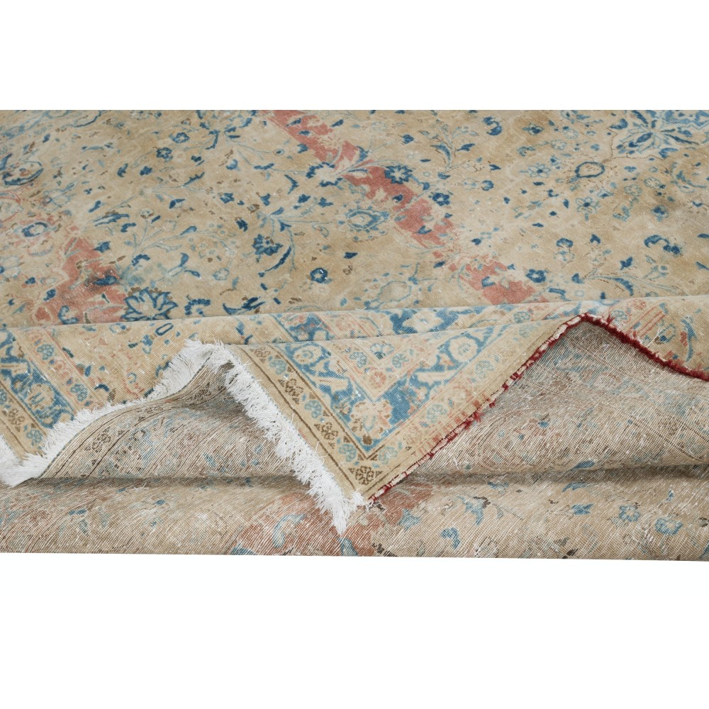 One of a kind Vintage Beige Large Area Rug, Sun Faded Handmade Turkish Carpet