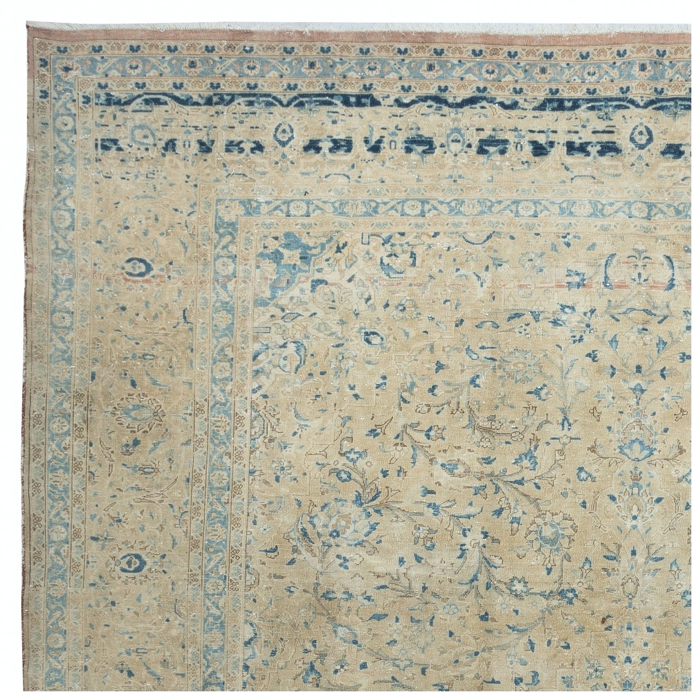 One of a kind Vintage Beige Large Area Rug, Sun Faded Handmade Turkish Carpet