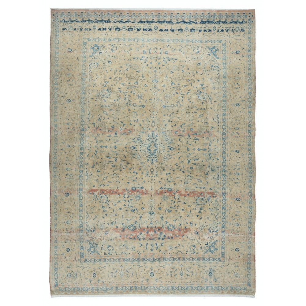 One of a kind Vintage Beige Large Area Rug, Sun Faded Handmade Turkish Carpet