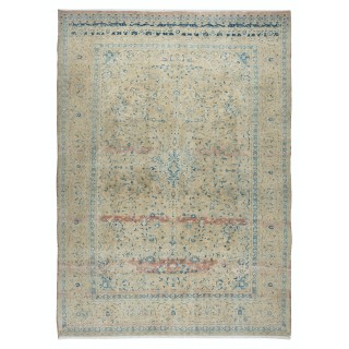 One of a kind Vintage Beige Large Area Rug, Sun Faded Handmade Turkish Carpet