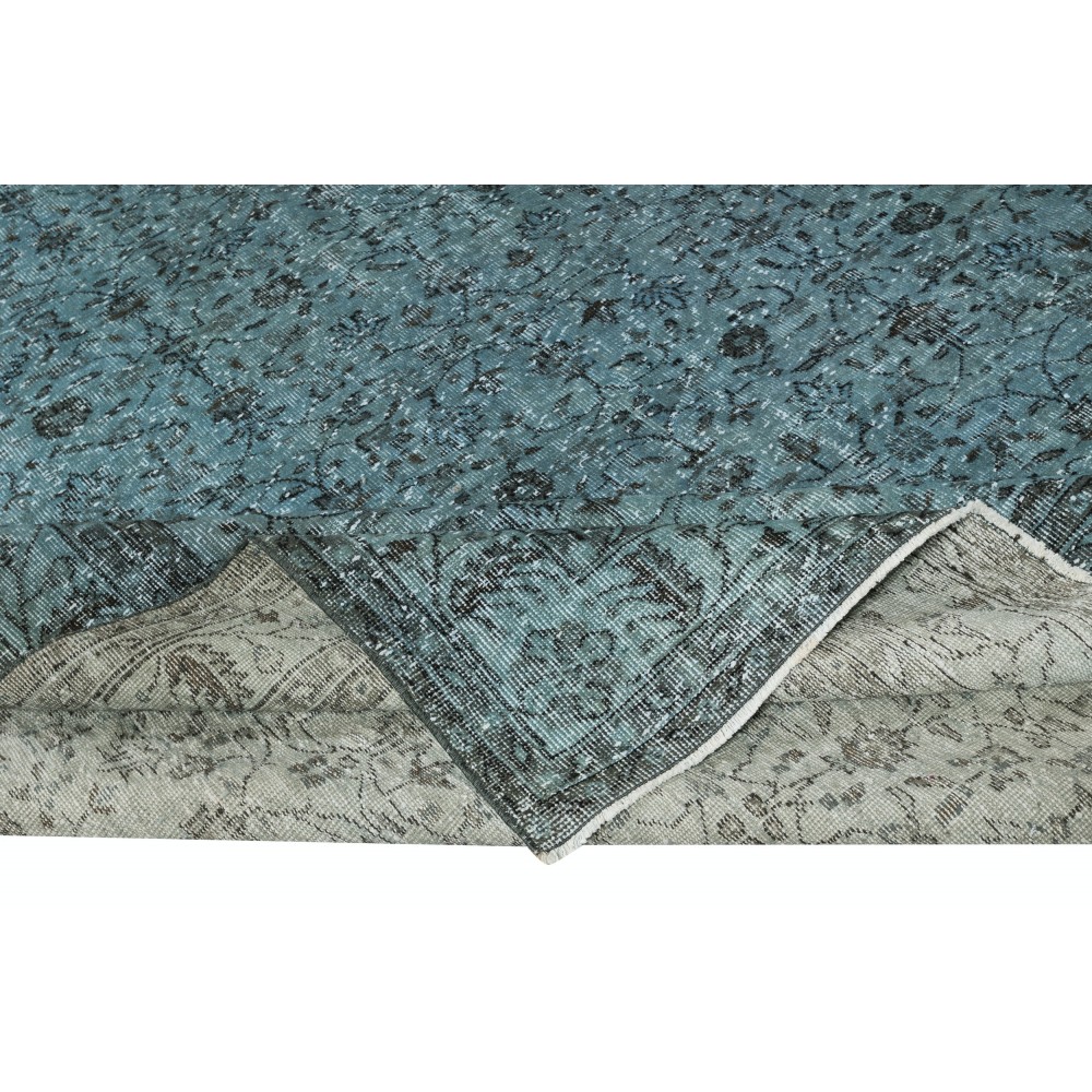 Modern Floral Patterned Area Rug in Blue, Hand-woven and Hand-knotted in Turkey