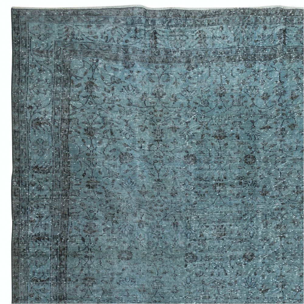 Modern Floral Patterned Area Rug in Blue, Hand-woven and Hand-knotted in Turkey