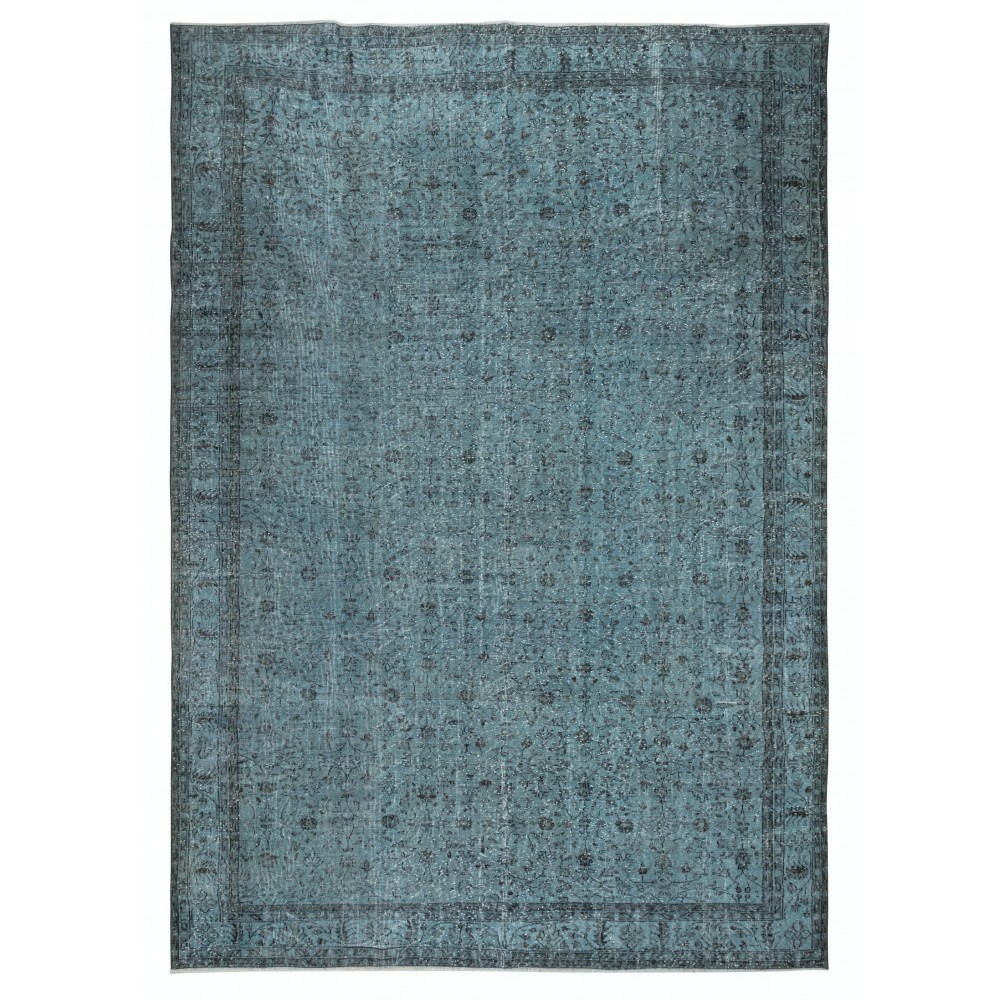 Modern Floral Patterned Area Rug in Blue, Hand-woven and Hand-knotted in Turkey