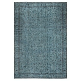 Modern Floral Patterned Area Rug in Blue, Hand-woven and Hand-knotted in Turkey