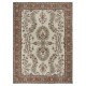 One of a kind Vintage Large Area Rug in Beige and Red Color. Handmade Turkish Carpet with Floral Design