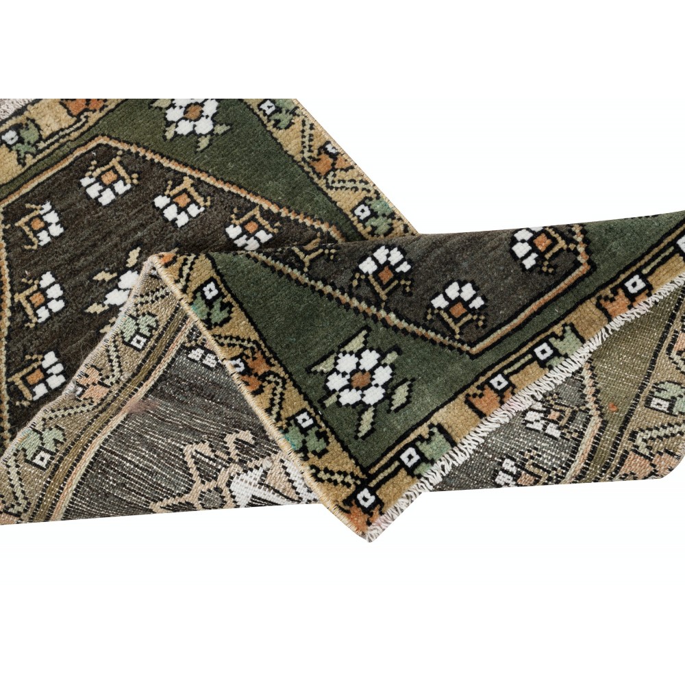 Vintage Scatter Rug, Turkish Accent Rug, Black Door Mat, Handmade Bat Mat