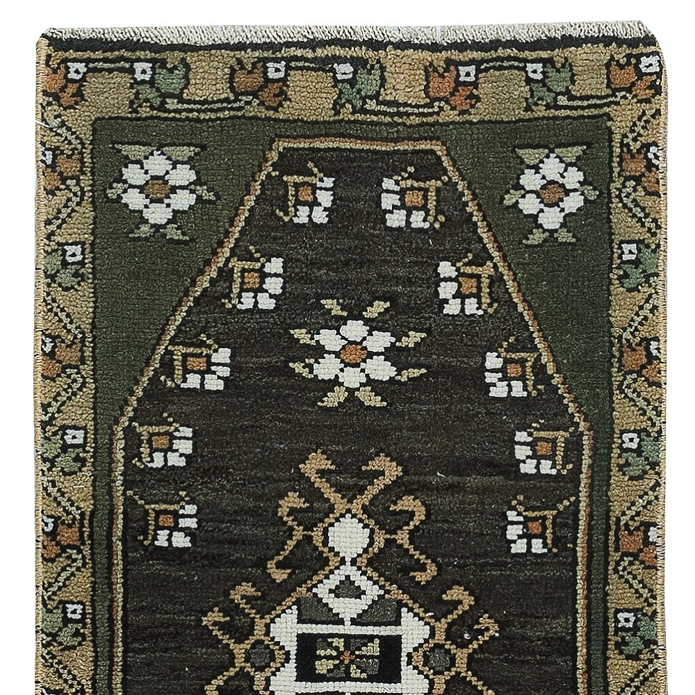 Vintage Scatter Rug, Turkish Accent Rug, Black Door Mat, Handmade Bat Mat