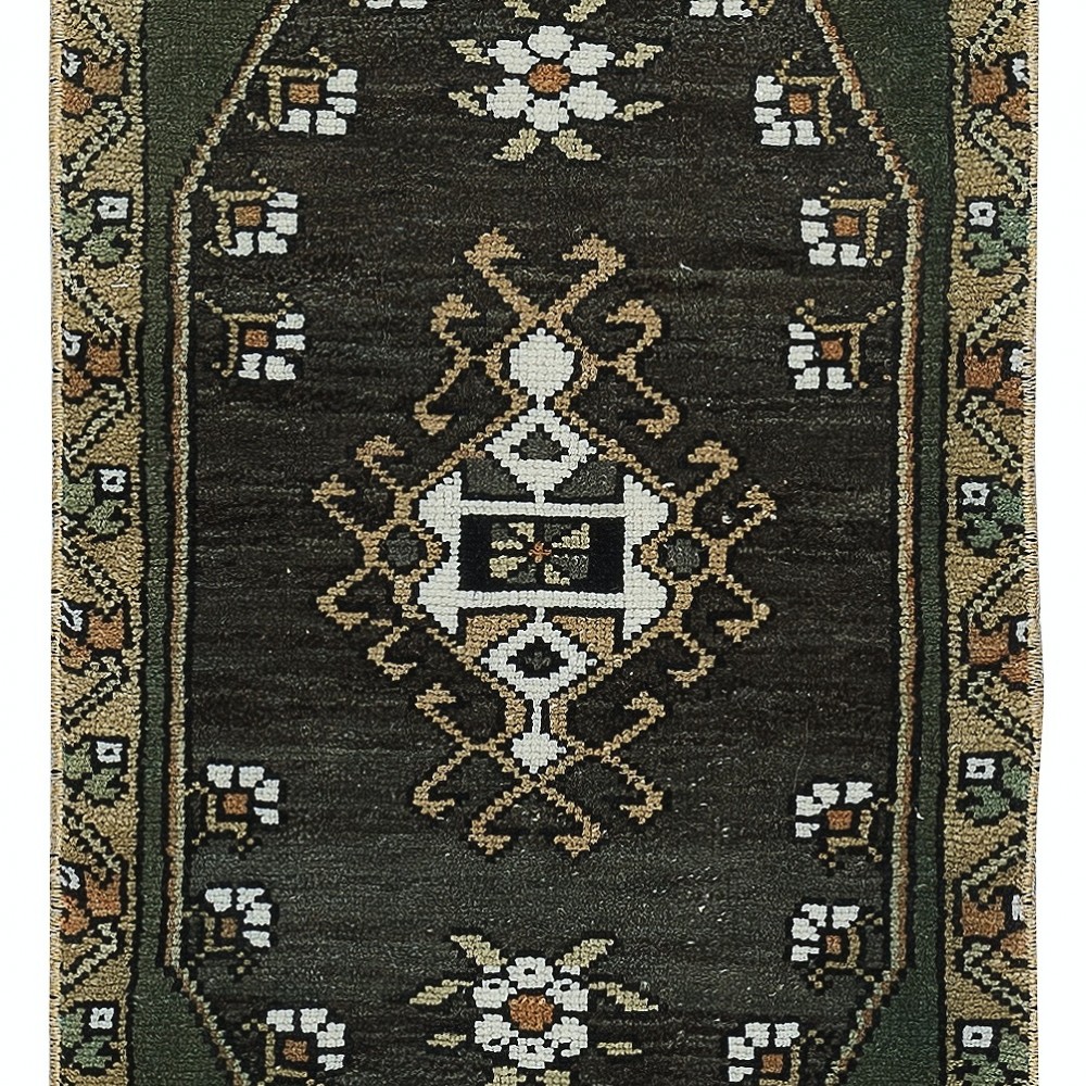 Vintage Scatter Rug, Turkish Accent Rug, Black Door Mat, Handmade Bat Mat