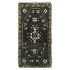 Vintage Scatter Rug, Turkish Accent Rug, Black Door Mat, Handmade Bat Mat