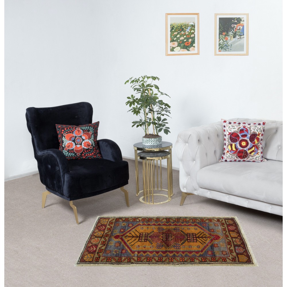 Traditional Vintage Handmade Turkish Accent Rug, Decorative Door Mat