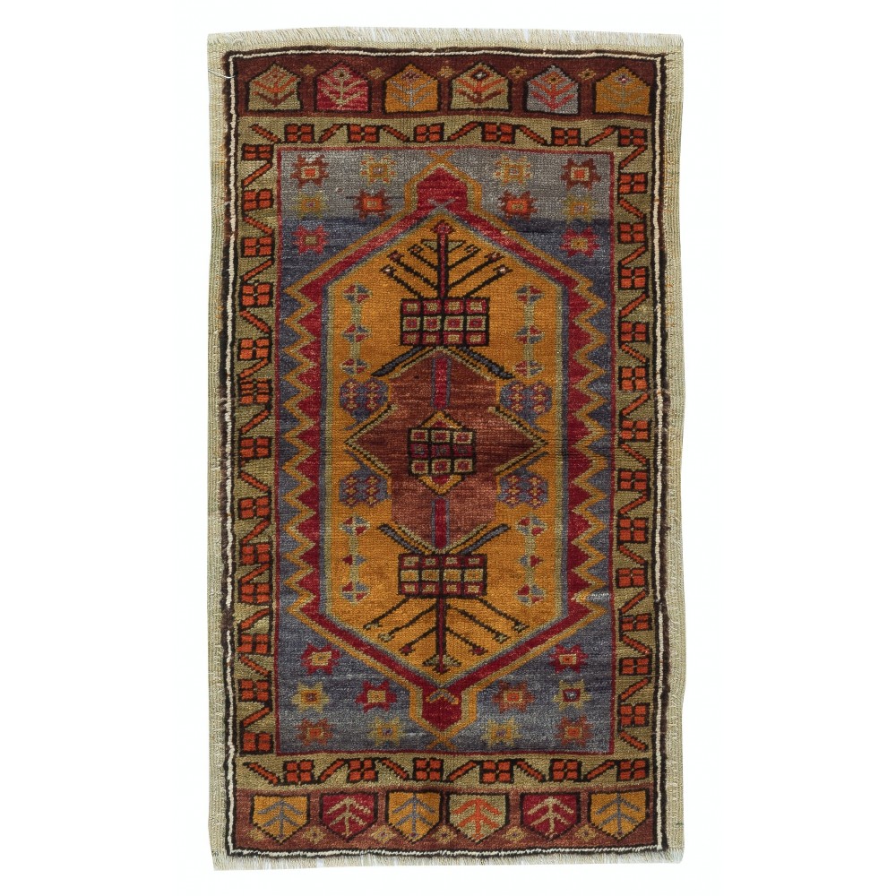Traditional Vintage Handmade Turkish Accent Rug, Decorative Door Mat