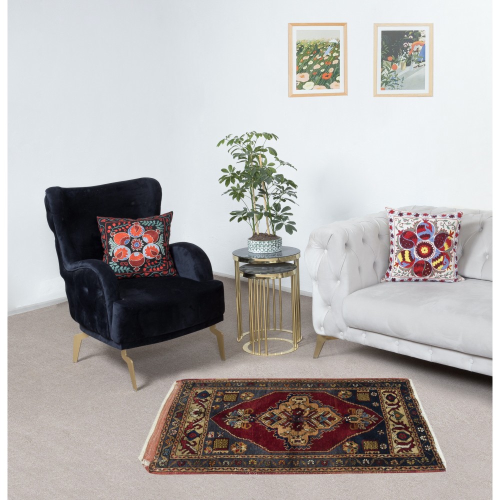 Traditional Vintage Handmade Turkish Accent Rug Made of Wool