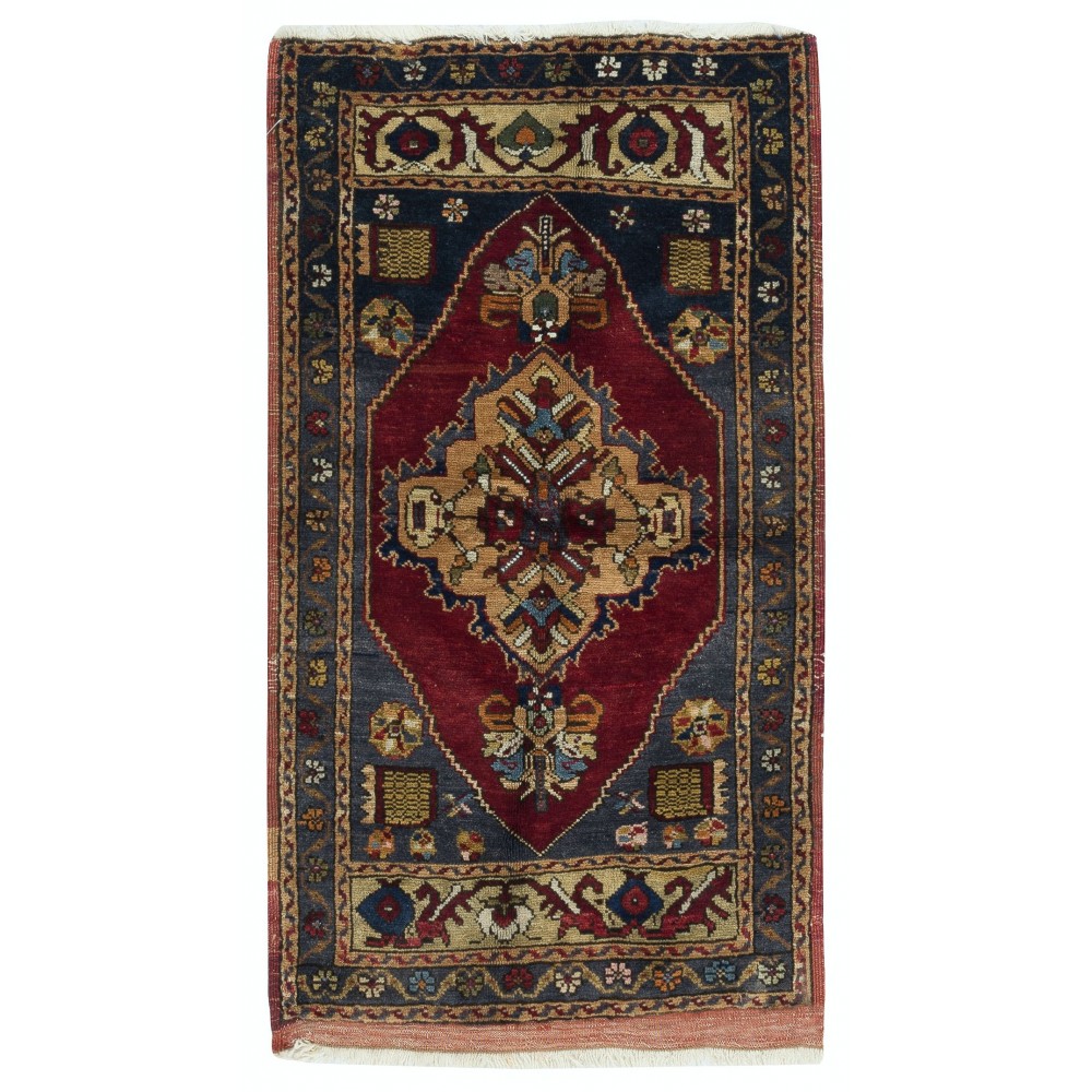 Traditional Vintage Handmade Turkish Accent Rug Made of Wool