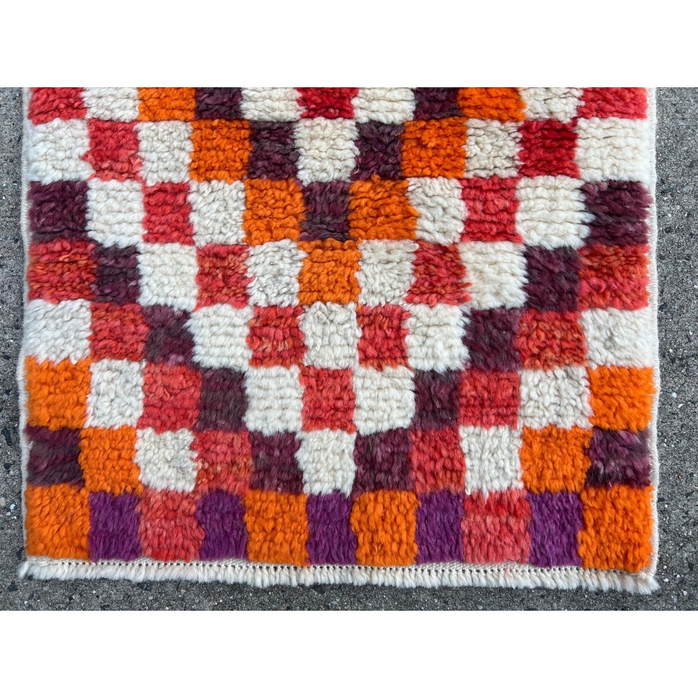 Vintage Handmade Turkish Tulu Rug with Checkered Design. Custom Options Available
