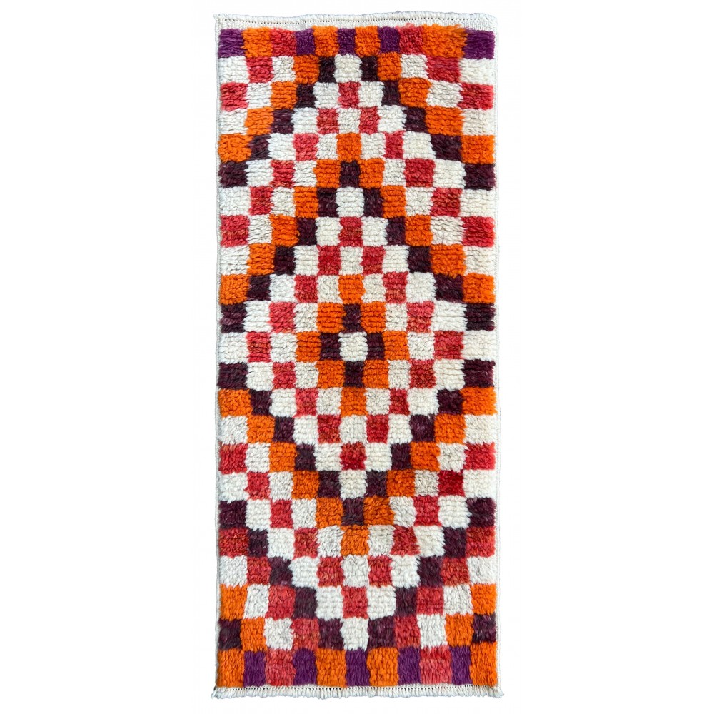 Vintage Handmade Turkish Tulu Rug with Checkered Design. Custom Options Available