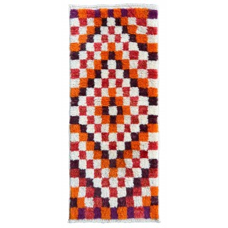 Vintage Handmade Turkish Tulu Rug with Checkered Design. Custom Options Available