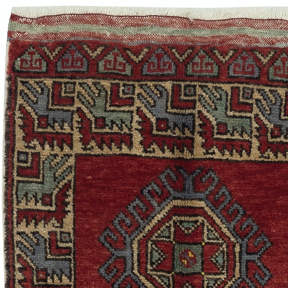 One-of-a-kind Vintage Handknotted Turkish Accent Rug in Dark Red, 100% Wool