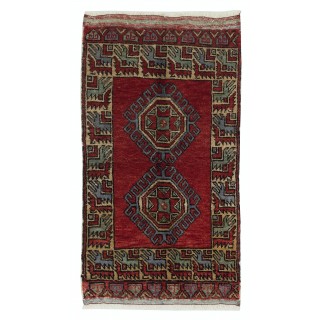 One-of-a-kind Vintage Handknotted Turkish Accent Rug in Dark Red, 100% Wool