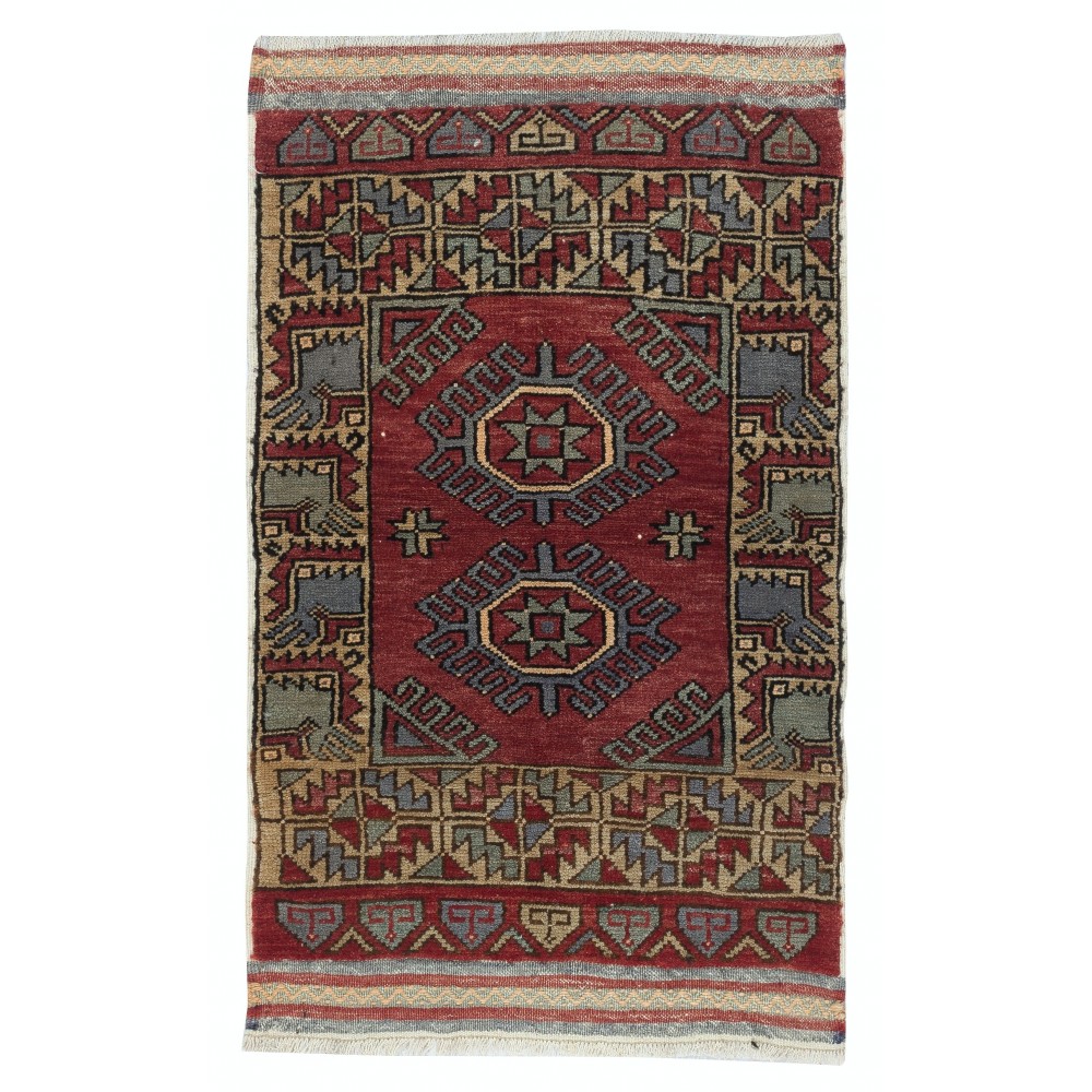 Vintage Scatter Rug, Dark Red Turkish Accent Rug, Door Mat, Handmade Bat Mat, Kitchen Rug