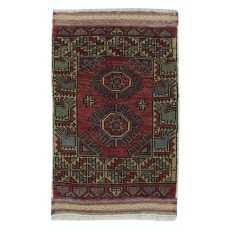 One-of-a-kind Vintage Handknotted Turkish Accent Rug in Dark Red Color