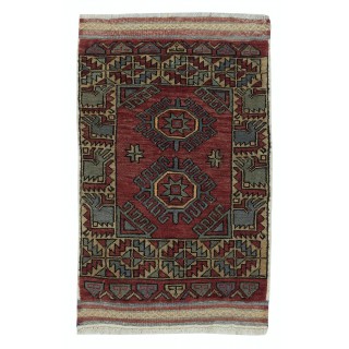 One-of-a-kind Vintage Handknotted Turkish Accent Rug in Dark Red Color