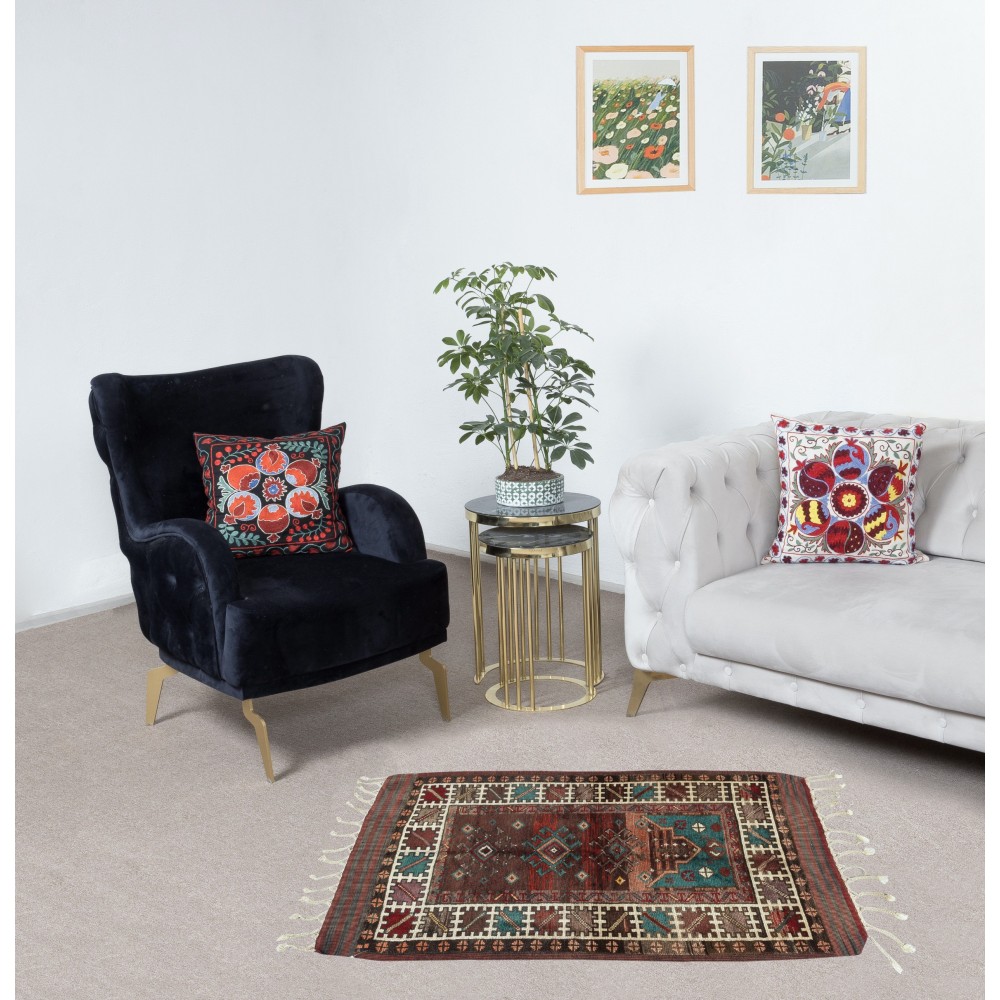 Unique Vintage Handmade Turkish Accent Rug Made of Wool