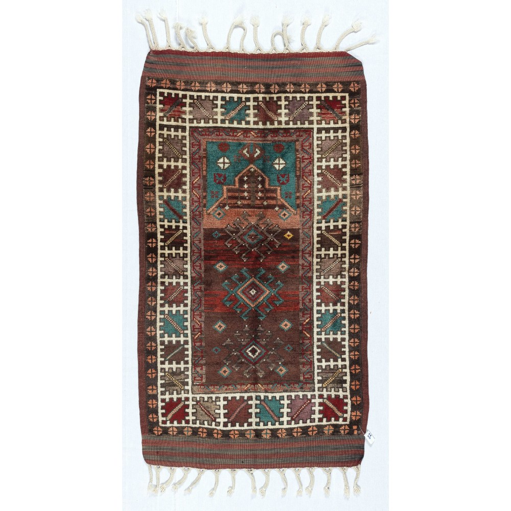 Unique Vintage Handmade Turkish Accent Rug Made of Wool