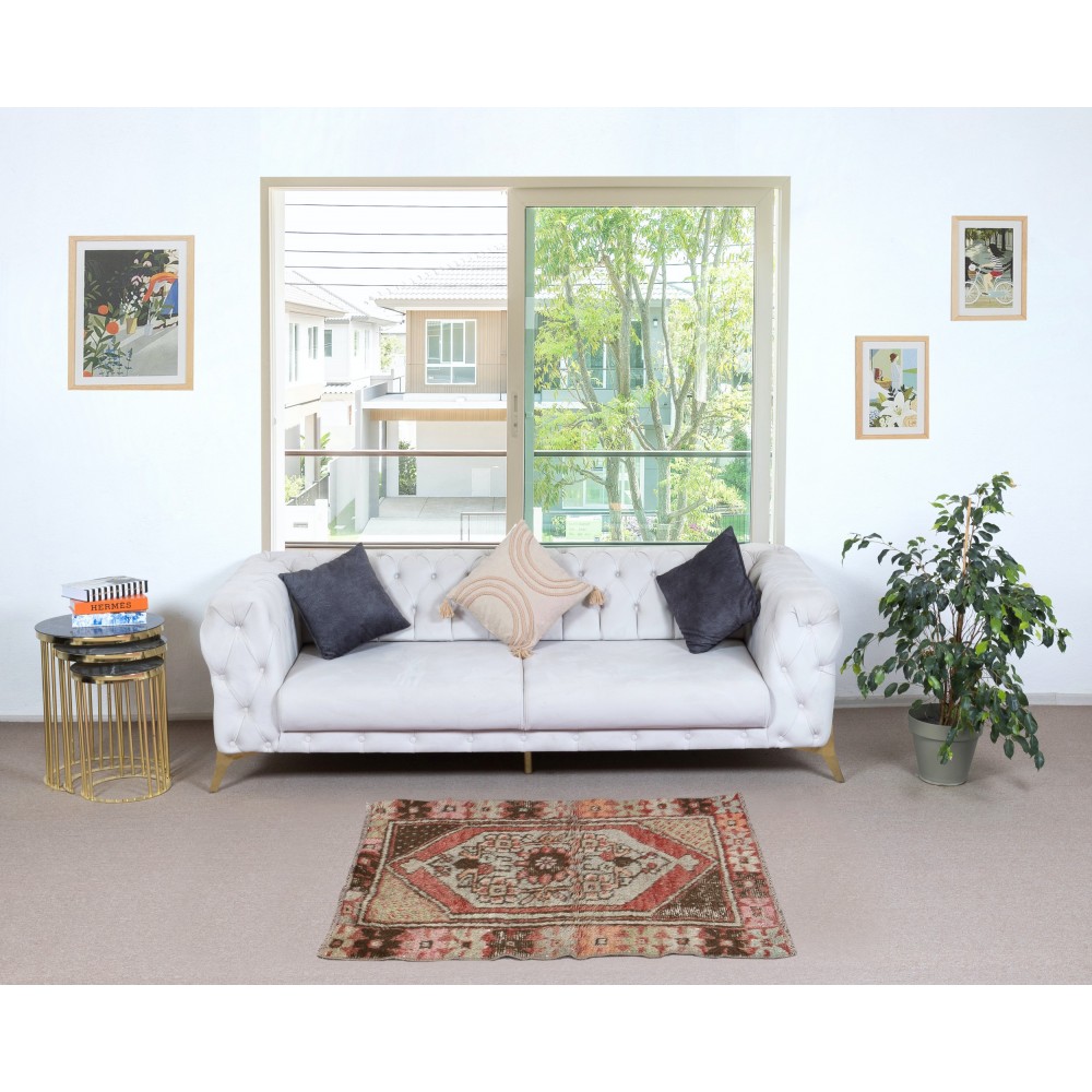 Vintage Scatter Rug, circa 1950, Wool Hand Knotted Turkish Doormat