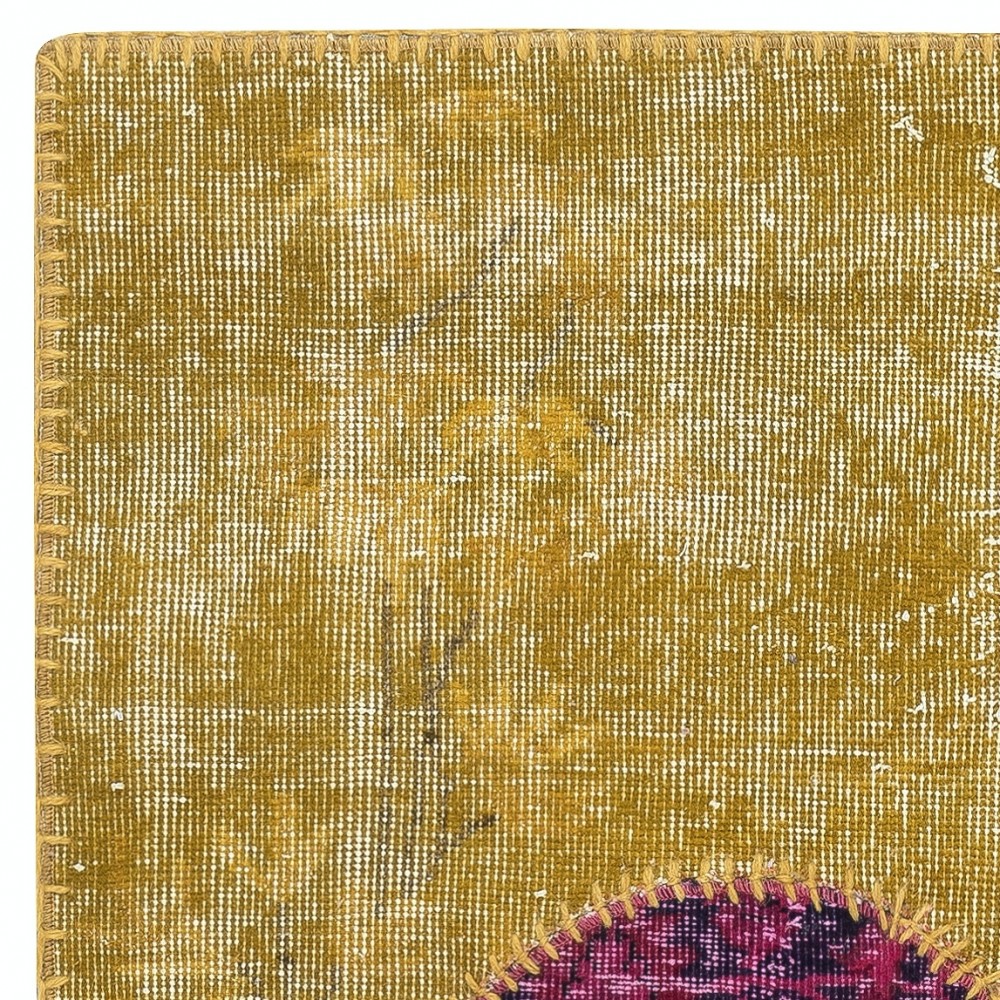 Modern Turkish Patchwork Rug in Yellow Color. Handmade Colorful Circle Door Mat