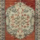 Vintage Handmade Turkish Accent Rug in Red and Beige Color, 100% Wool