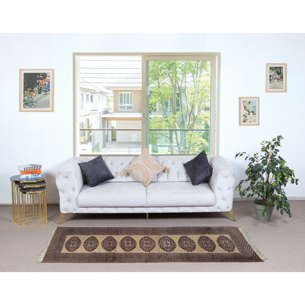 Fine Vintage Afghan Runner Rug, Wool pile on cotton foundation.