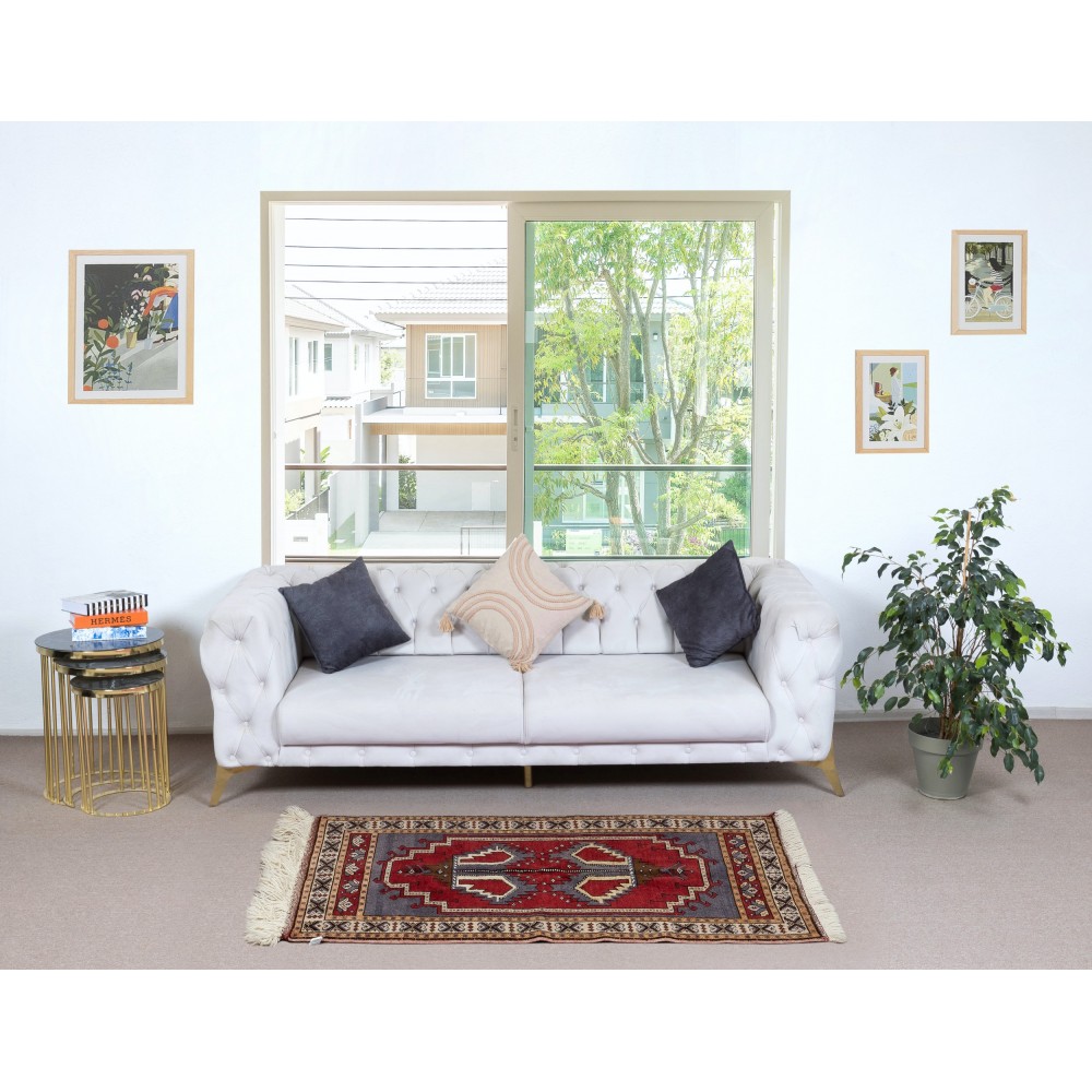 Traditional Vintage Handmade Turkish Accent Rug Made of Wool