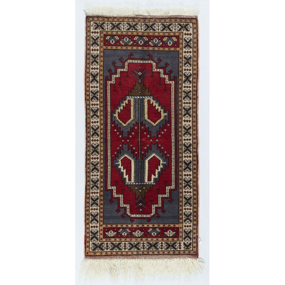 Traditional Vintage Handmade Turkish Accent Rug Made of Wool