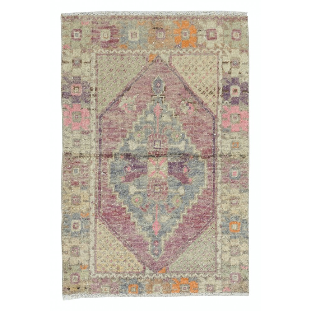 One of a pair Vintage Handmade Scatter Rug. Turkish Accent Rug. Decorative Door Mat
