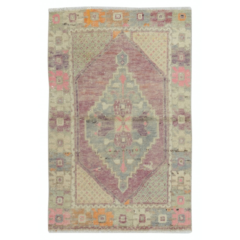 One of a pair Vintage Handmade Scatter Rug. Turkish Accent Rug. Decorative Door Mat