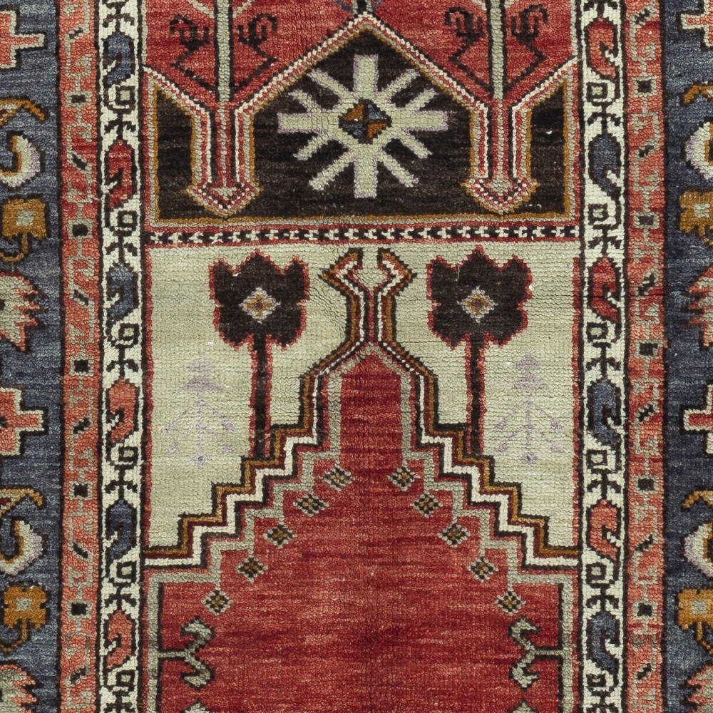 Vintage Handmade Turkish Konya Prayer Rug, 100% Wool