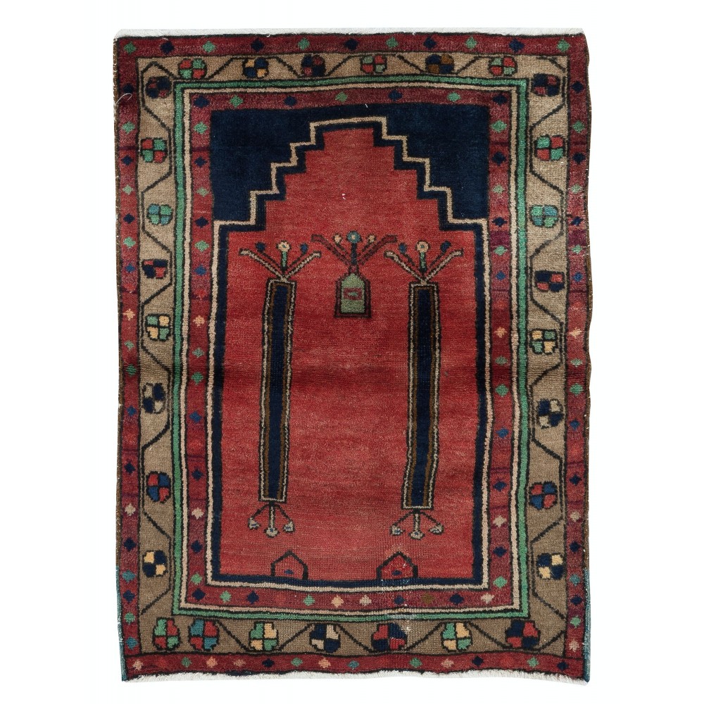 Handmade Turkish Prayer Rug. Ramadan Gift. Vintage Red Prayer Mat